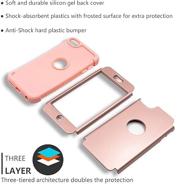 ULAK for iPod Touch 7th/6th/5th Generation Case, Rose Gold | Hybrid 3 Layer Soft Silicone Bumper Shockproof Hard PC Back Cover for iPod Touch 5/6/7