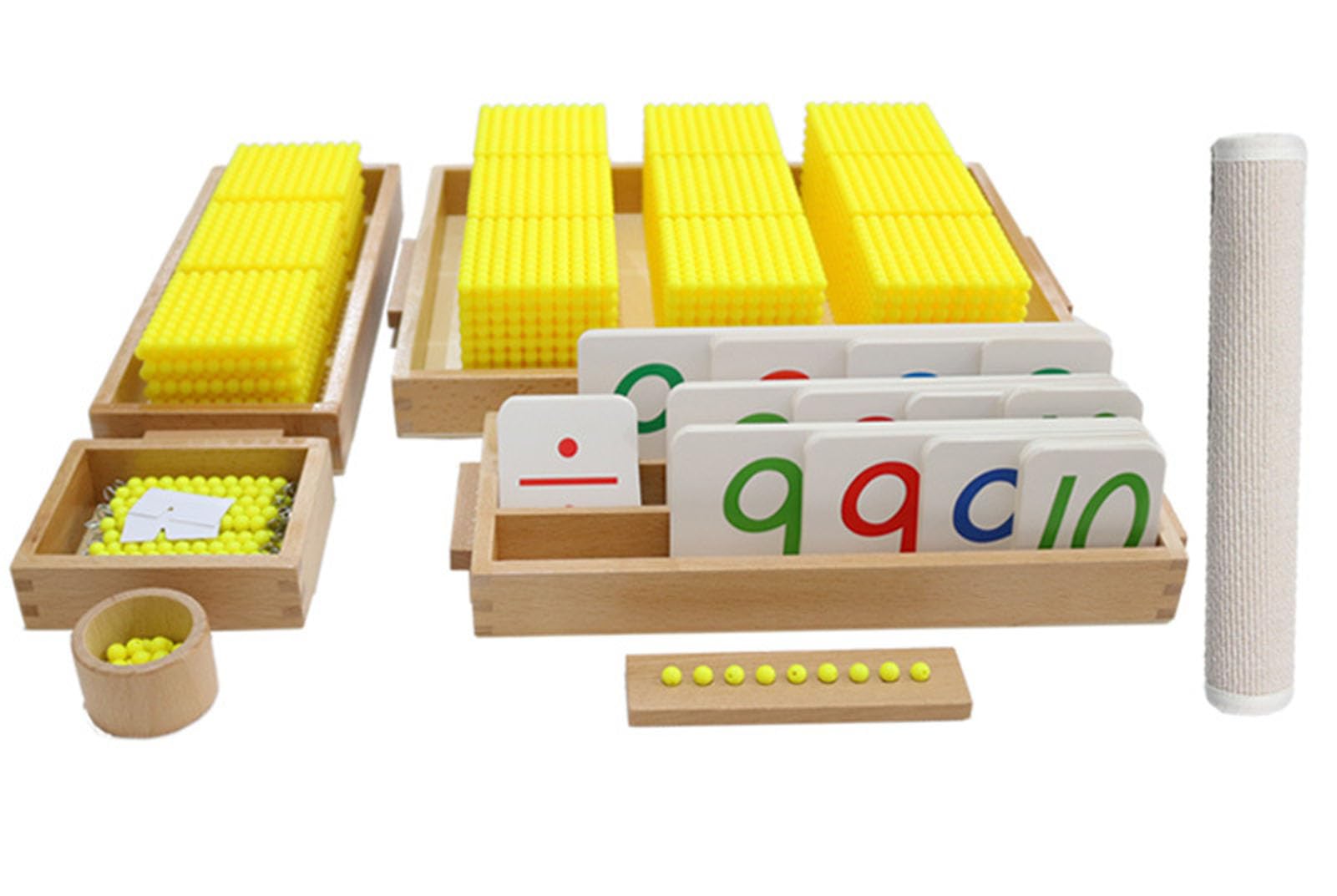 Gra bankowa systemu dziesiętnego Montessori, złote koraliki jako pomoce matematyczne do nauki wartości miejsca i arytmetyki,Model a with carpet