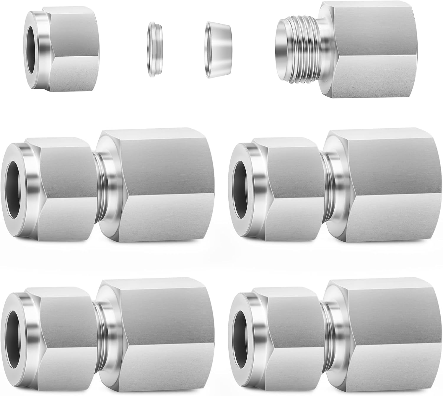 ChillWaves 304 Stainless Steel Tee Compression Tube Fitting, 1/4" OD x 1/4" OD x 1/4" OD Compression Union Connector(2-PACK)