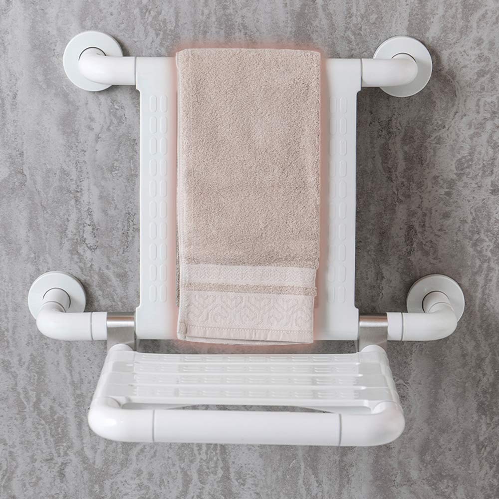Taburete de ducha plegable, montado en la pared con respaldo, impermeable, a prueba de humedad, antideslizante, acero inoxidable 304, soporta hasta 250 kg, ideal para la seguridad del baño