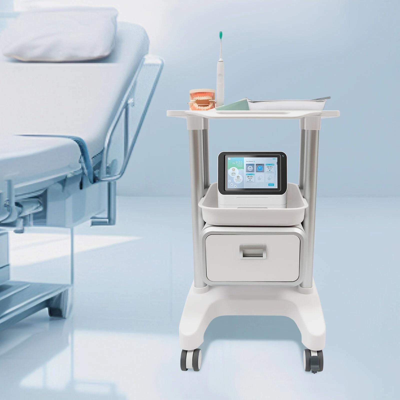 Carrello medico, beauty salon, carrello di servizio su ruote con cassetto, ruote universali, carrelli in ABS, carrelli da lavoro, parrucchieri, carrelli cosmetici, portata 60 kg
