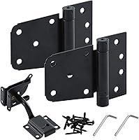 Vista 1 de HOME MASTER HARDWARE Kit de puerta de cierre automático, color negro, bisagras en T de resorte de 3.5 pulgadas, paquete de 2 + pestillo de puerta