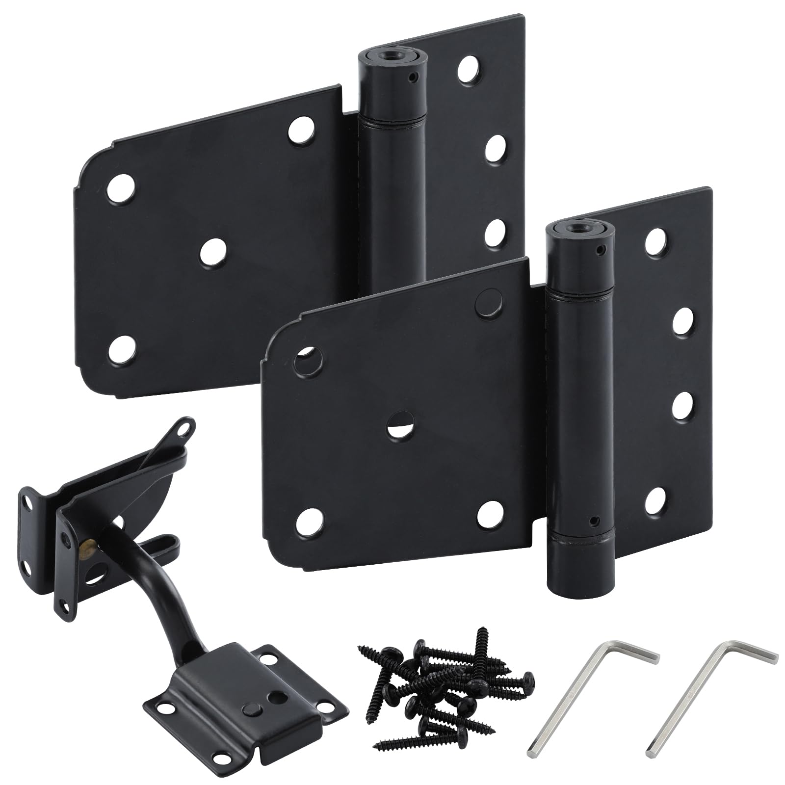 HOME MASTER HARDWARE Self-Closing Gate Kit Black - 3.5 in Spring Tee Hinges 2 Pack + Self-Adjusting Gate Latch 1 Pack