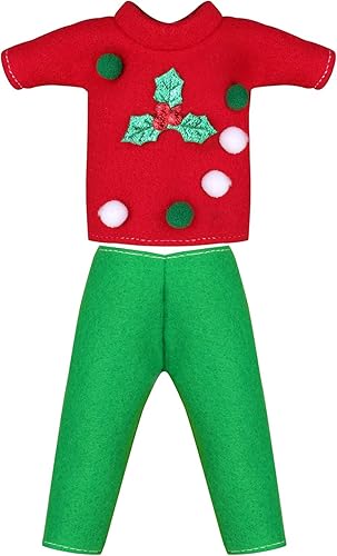 Erweicet Ropa de Navidad Couture Accesorios de Navidad para muñeca elfo (parte superior + pantalones) La muñeca no está incluida