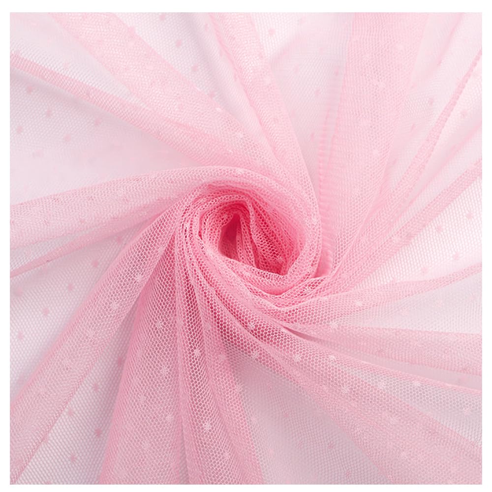 150cmx1m Light Pink Dot Tulle Fabric Polyester Soft Mesh Fabric for Clothing, Party Decoration