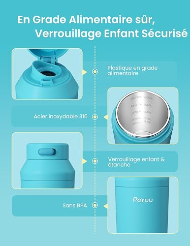 Paruu Portable Bottle Warmer for Travel, Easy-Clean Wide Mouth, Portable Milk Warmer with Fast Heating for Night Feeding, 7-Temp Control, Large 12oz Capacity, Ideal Gifts for New Parents, Blue - 7