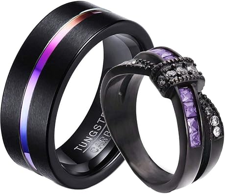 2 Rings His and Hers Couple Rings Black Gold Filled Womens Wedding Ring Cz Titanium Steel Mens Ring Wedding Bands