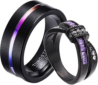 2 Rings His and Hers Couple Rings Black Gold Filled Womens Wedding Ring Cz Titanium Steel Mens Ring Wedding Bands