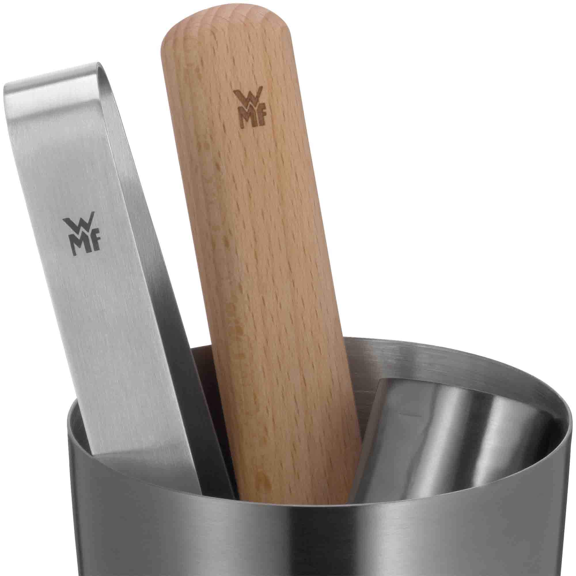 WMF Baric - Set da cocktail da 4 pezzi, barista con shaker da cocktail in acciaio inox, misurino, pinza per ghiaccio, pestello in legno, riponibile, confezione regalo