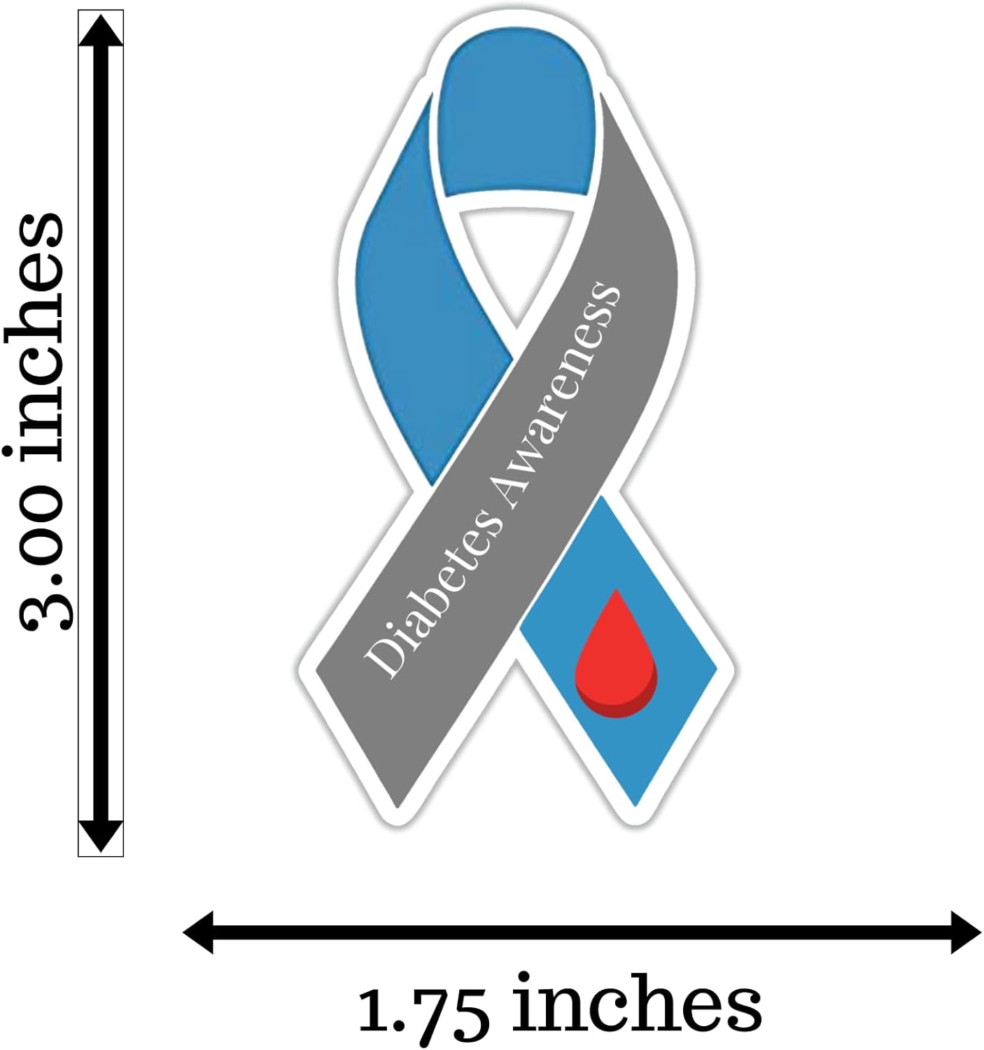 Diabetes Awareness Support Ribbon Sticker (Medium: 3.0 X 1.75 inches)