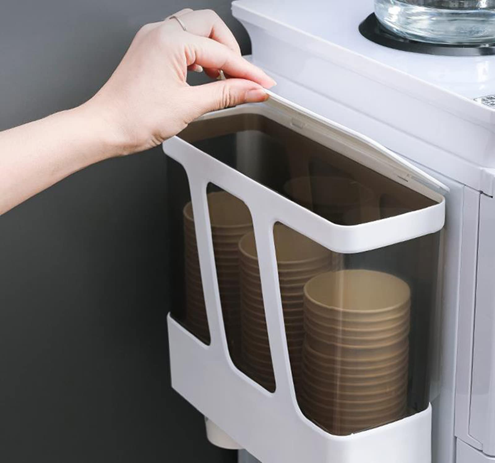 Dispensador de tazas, soporte de pared para vasos de papel desechables, diseño a prueba de polvo para el hogar, la oficina y el gimnasio