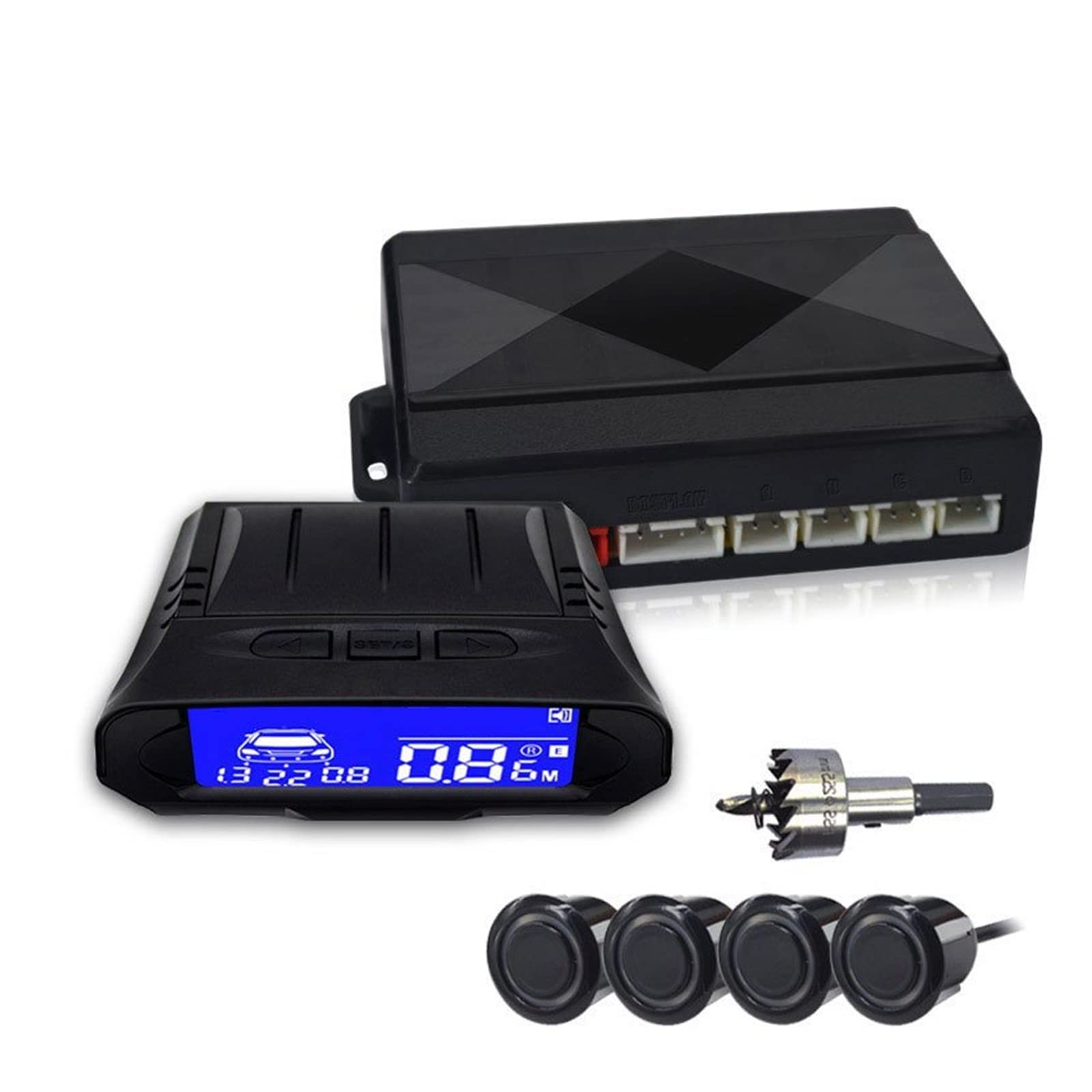 4 Stationnement Capteurs LCD Sauvegarde Numérique Voiture Radar Recul Assistant Moniteur Détecteur Système Rétro Éclairage Affichage Car Parking Sensors(Noir)