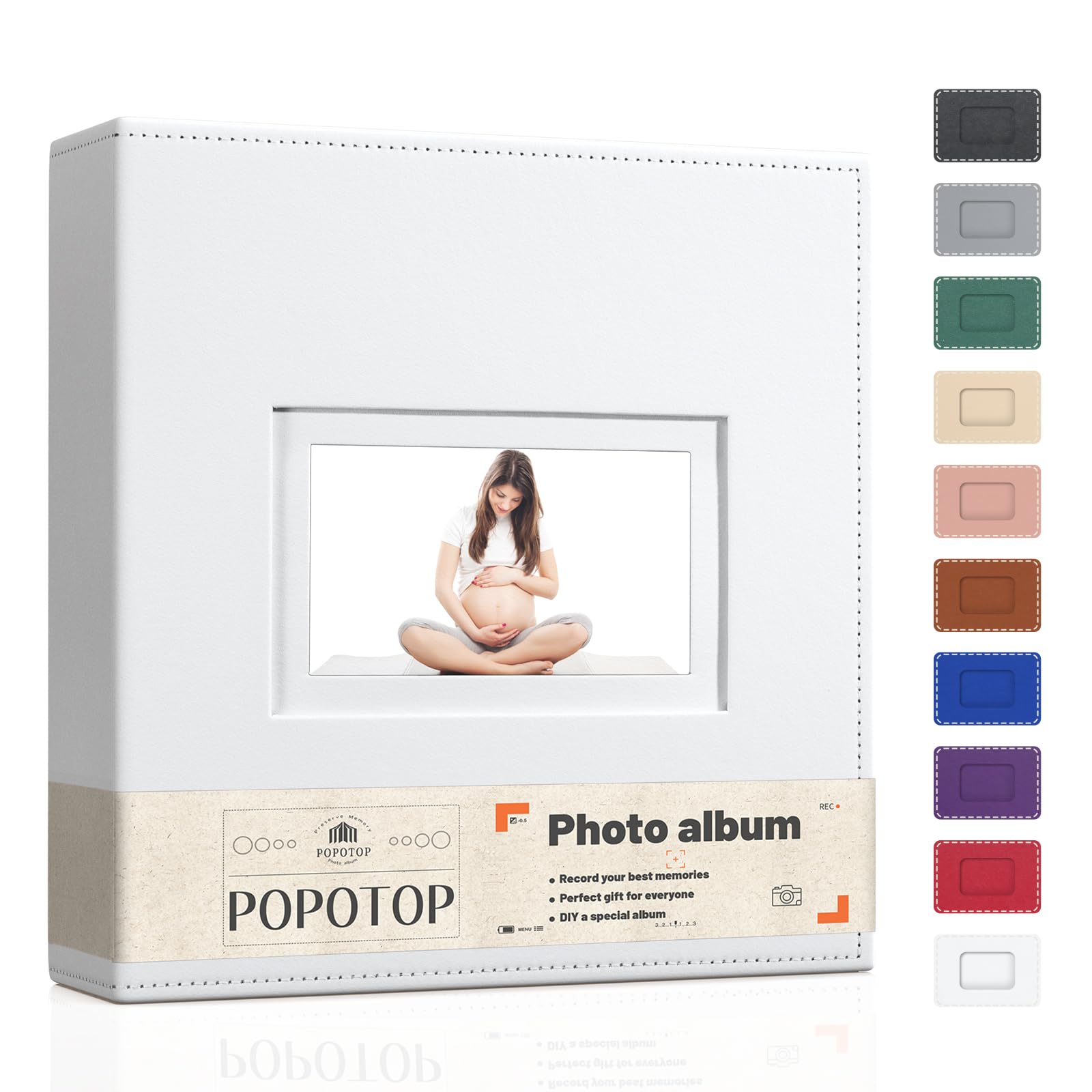 Popotop Photo Album 4x6 Photos with Leather Hardcover Cover as Wedding Gifts Anniversary, Baby Memory Book with Vertical & Horizontal Slip-in Pockets for Family Couple with Front Window Design