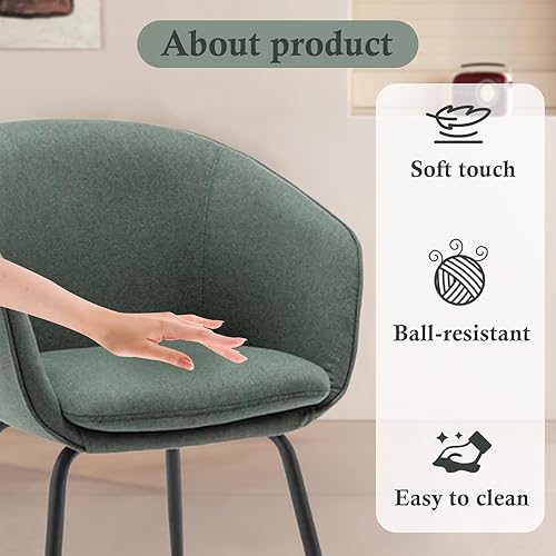 Miniatura 4 de Juego de 2 sillas de comedor tapizadas, sillas de cocina y comedor de tela moderna con asiento acolchado y patas de metal resistentes, sillas