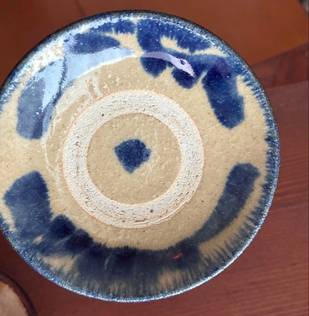 極真焼 宮内庁御用達 十四代辻常陸製 染付 三亀文 三つ足菊皿 C 4124