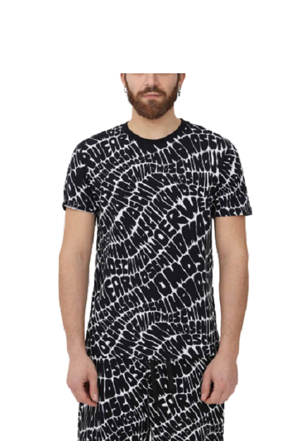 Moschino T-Shirt Mężczyźni z krótkim rękawem z nadrukiem logo wzór wydruku czarny Allover, Czarny, M