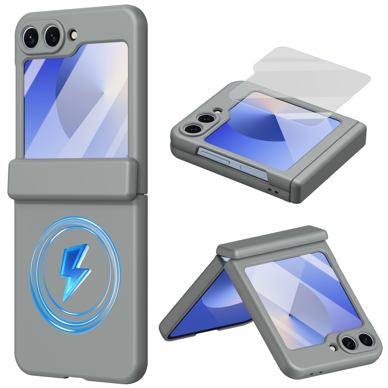 Custodia magnetica per Samsung Galaxy Z Flip7 FE, adatta per la ricarica Mag/Safe, cerniera, protezione per lo schermo, cover in silicone per Samsung Z Flip7 FE-Grigio