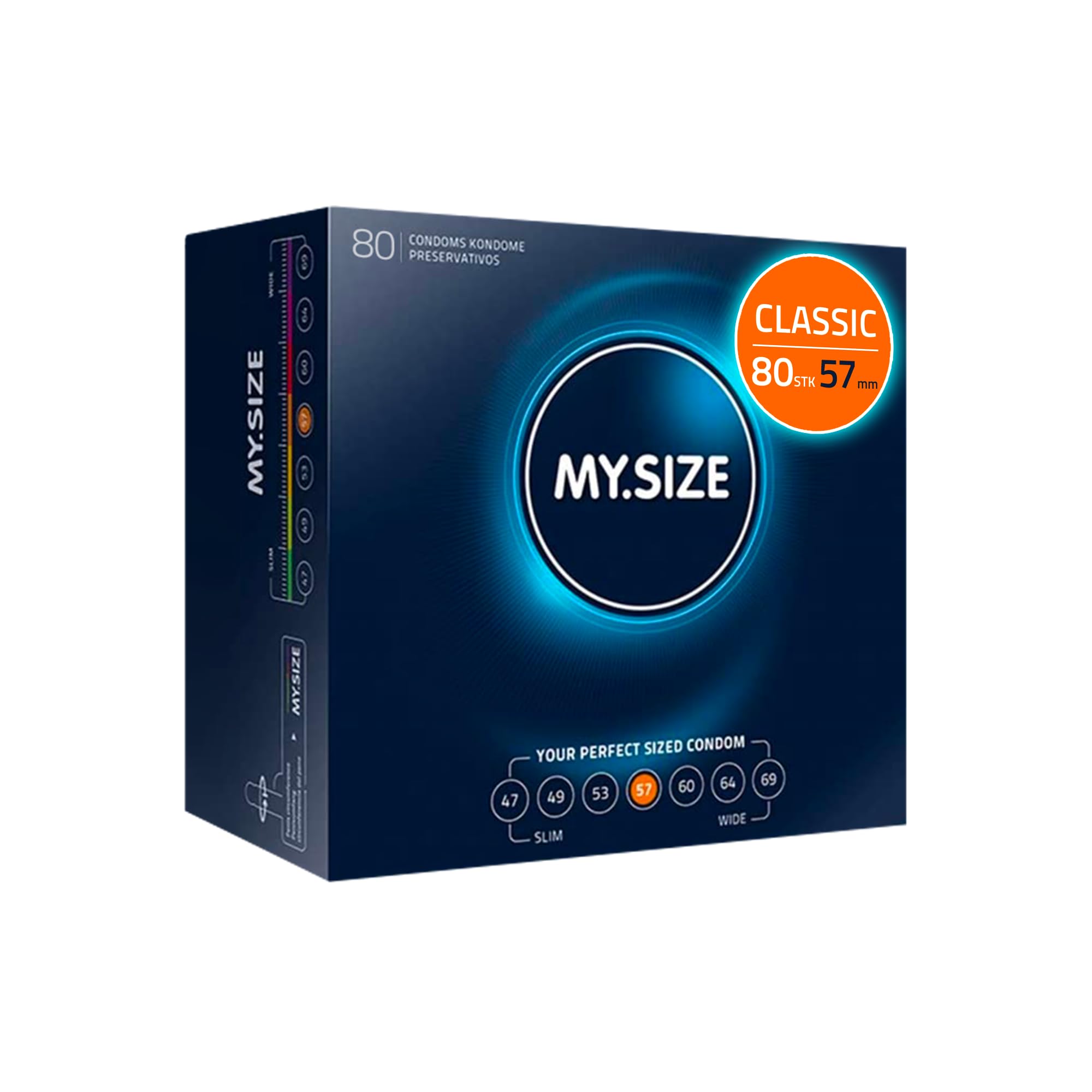 MY.SIZE Classic Kondome Größe 4 | 57 mm breit | 80 Stück Mega-Verpackung | extra dünn | Extra weiche | 0,07 mm dünne Wand