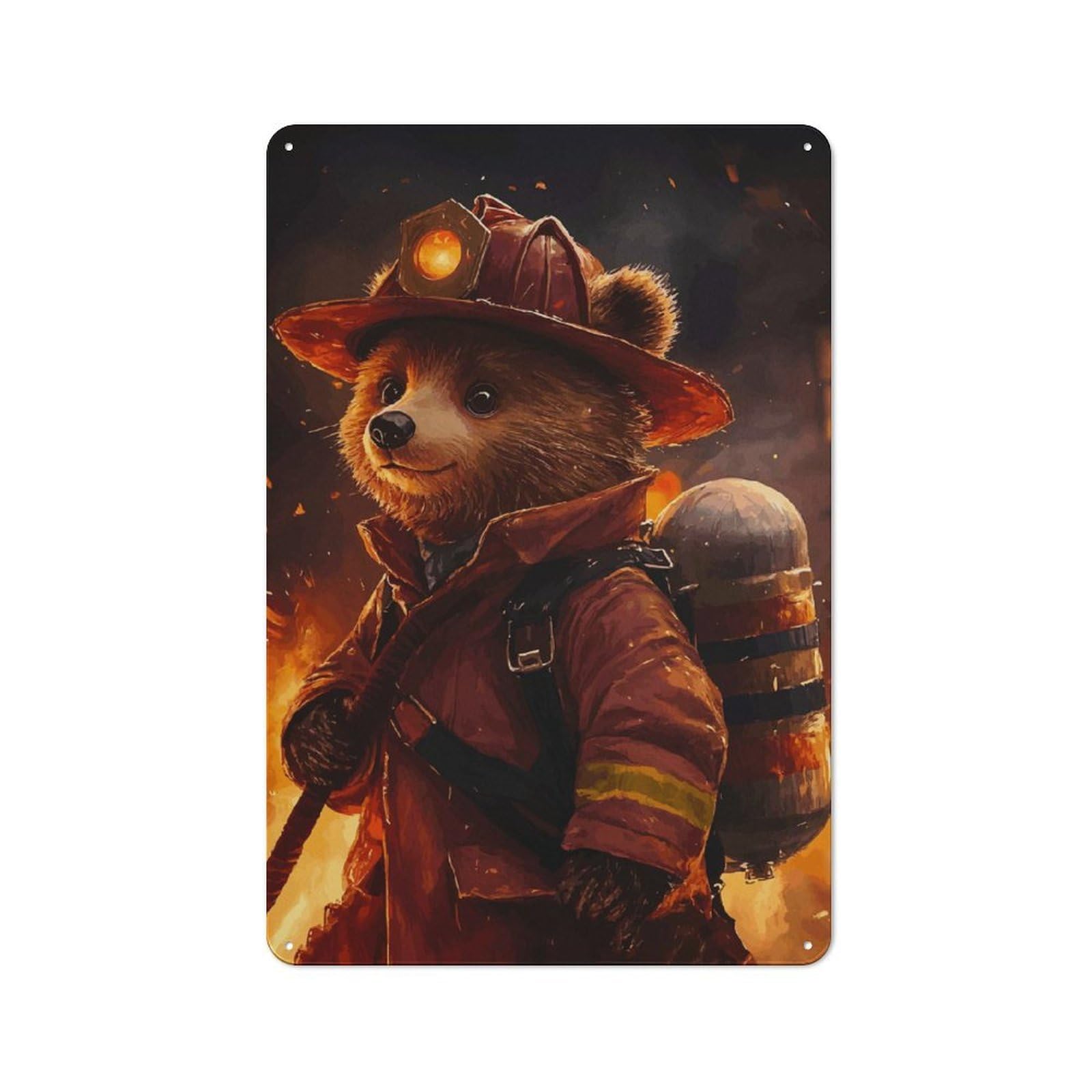 Junmoney Brave Firefighter Bear Shed Metal Sign With Design 30X20cm, Outdoor Room Shed Wall Decor For Shed, Garden Room, Porch Or Garage