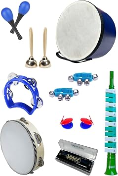 Midex Örf Aletleri Seti Median Paket-1 Maracas Zil Kastanyet Ritim Seti Mızıka Davul Tef (9 Parça)