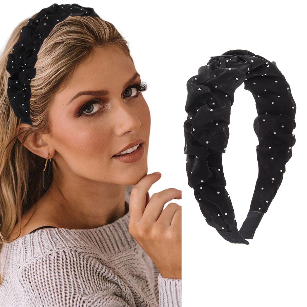 Zoestar Diadema ancha de cristal para el pelo, bandas elásticas para el cabello, accesorios para el cabello para mujeres y niñas (negro)