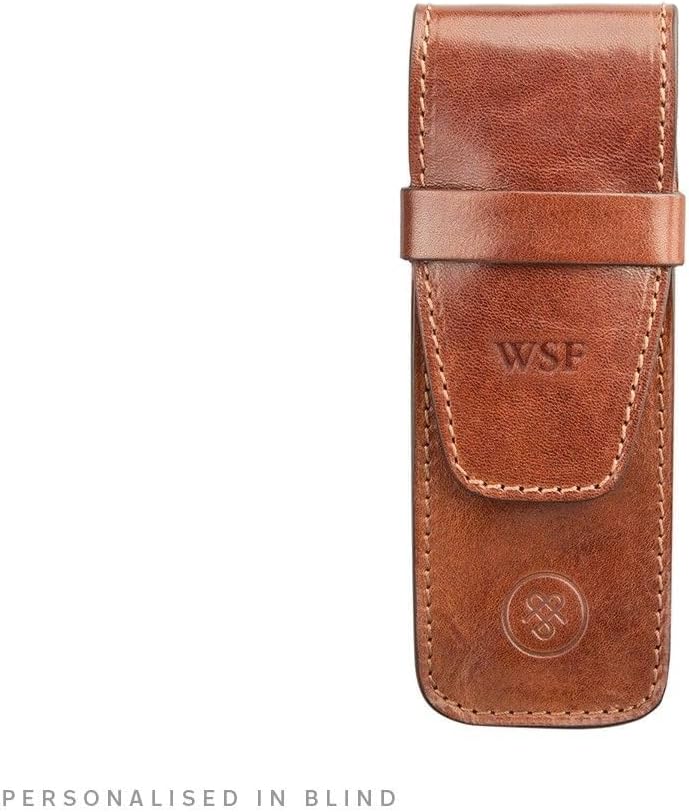 Maxwell Scott - Personalized Luxury Leather Fountain Pen Case/Holder for up to 3 Pens - The Pienza - Chestnut Tan