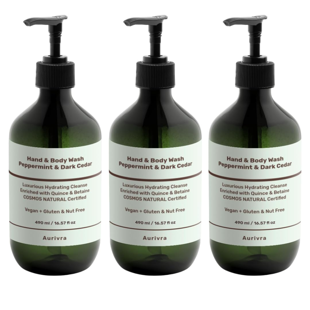 Hand Body Wash Peppermint Dark Cedar Hydrating Vegan Gentle Cleanser Ecocert COSMOS Natural Certified For All Skin Types