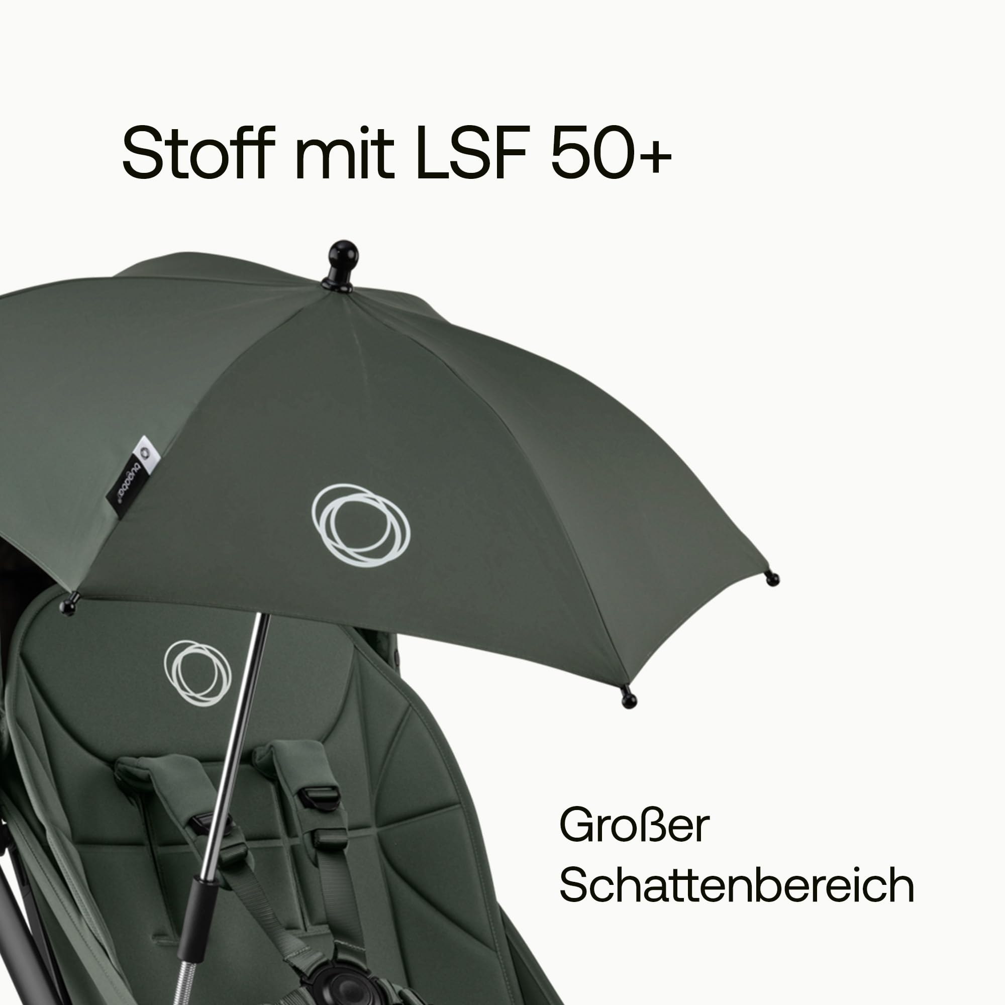 Bugaboo Sonnenschirm+ kompatibel mit Bugaboo Kinderwagen UPF 50+ UV-Schutz große Schattenfläche verstellbar Forest Green