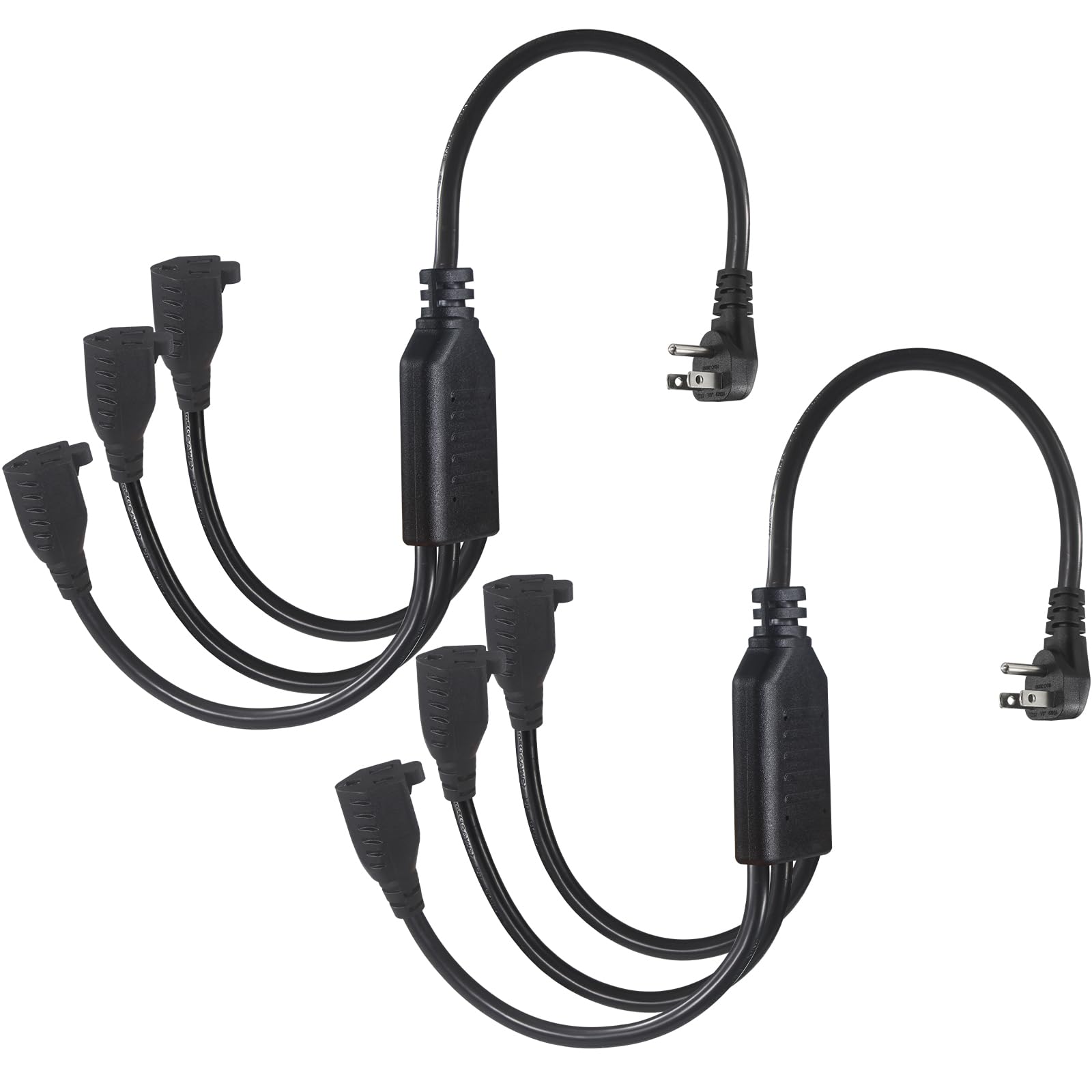 [2PACK]1.5FT 3 Outlet Power Splitter Extension Cord - 18INCH 1 to 3 Flat Plug Extension Cord Splitter , SJT 16AWG 3 Prong 1 to 3 Way Low Profile Flat