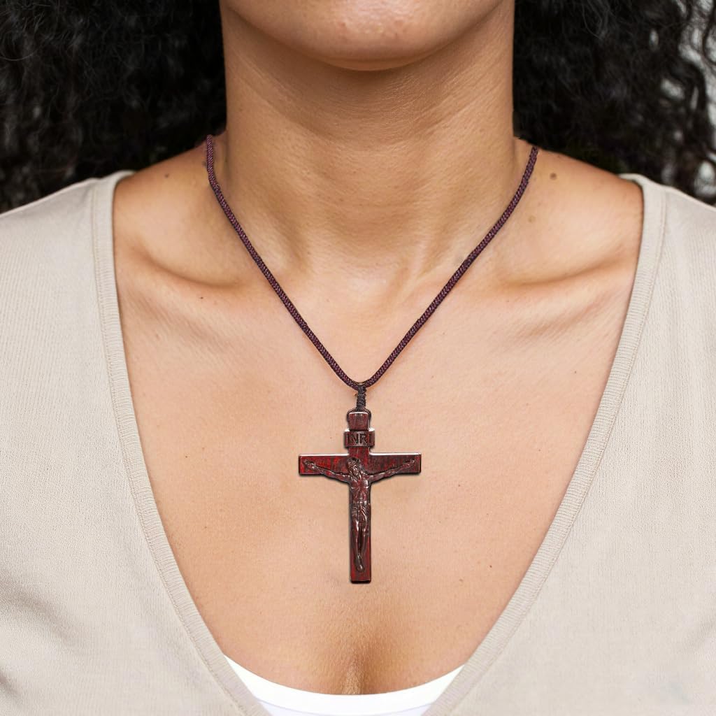 Natural Wooden Crucifix Cross Necklace for Men - Handmade Adjustable Rope Chain with Large Religious Pendant, Catholic Christian Spiritual Jewelry Gifts - Image 6