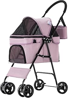 Carrinhos de cachorro para cães pequenos Carrinhos de animais de estimação para cães e gatos Carrinhos de bebê requintados Carrinhos de bebê para cães pequenos Carrinho de estimação dobrável leve com 4 rodas (rosa)