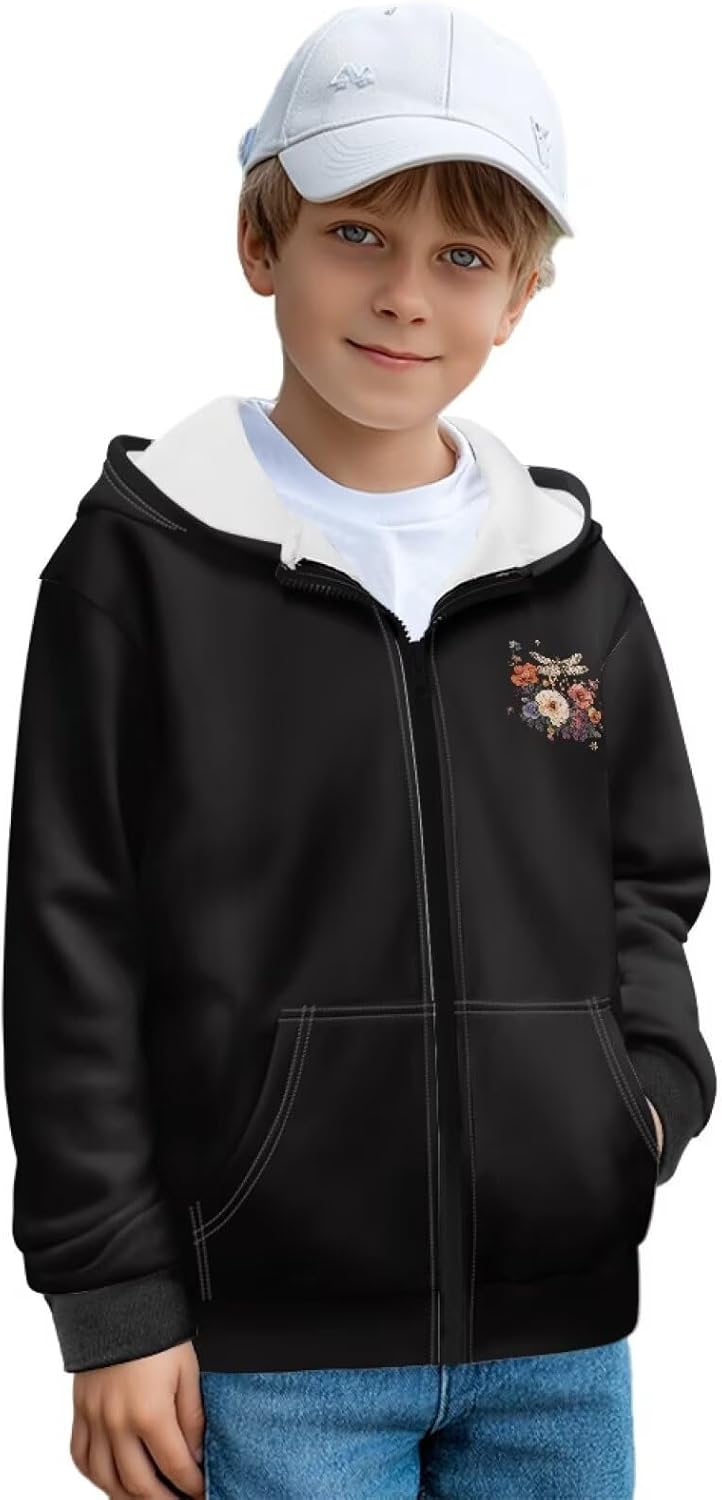 Kids Fleece Zip Up Hoodie Size 7-12 Boys Sweatshirts Fashion Kids Fleece Jacket with Kangaroo Pocket Animal Hoodie