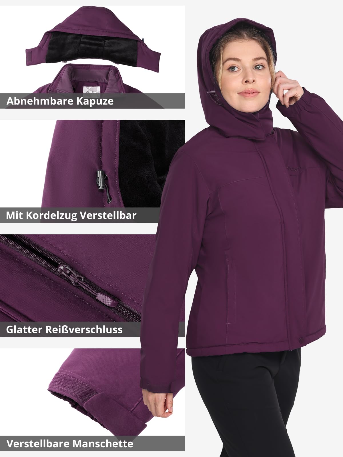 OutPro Giacca da sci invernale da donna, in pile caldo, impermeabile, da snowboard