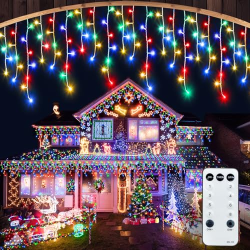 CGN Cortina luzes de Natal exterior, conectável 10 m 400 LED luzes árvore de Natal decoração de IP65, impermeável com 8 modos de memória, luzes de natal exterior para festas casamentos jardim varanda