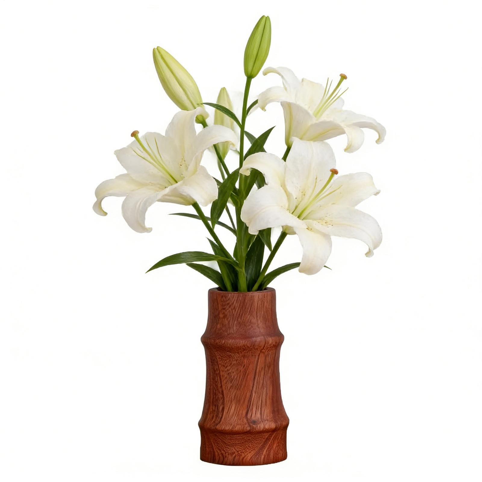 Jarrón de madera decorativo y moderno para flores en aparador