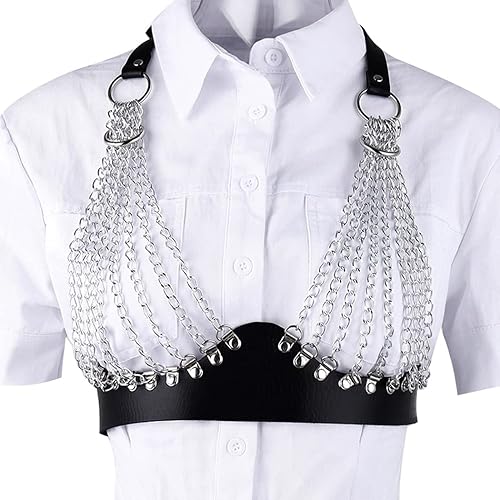 Miniatura 2 de Cadena de cuero punk borla cuerpo cadena bikini arnés cadena elegante cintura cadena cuerpo joyería (Q), Aleación, piel sintética