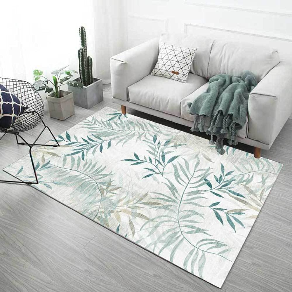 Tappeto Decorativo Foglie Verdi – Resistente All'Acqua E Impermeabile, Design Moderno Per Divano, Scendiletto 80x160 Cm