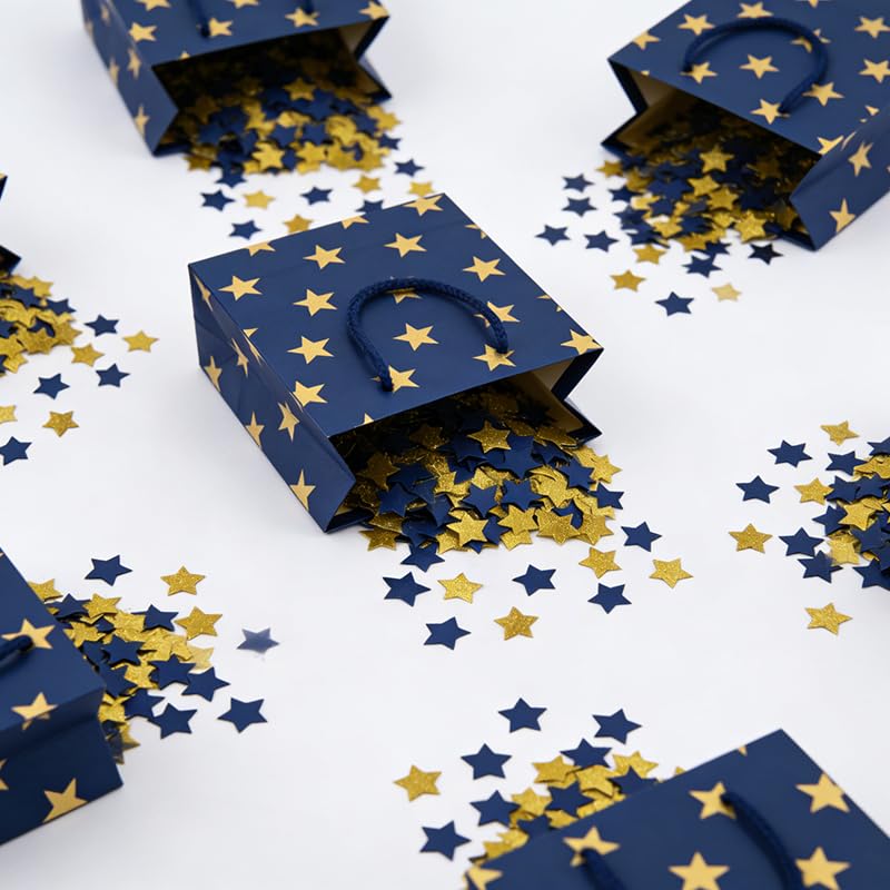 Image of 200Pcs Glitter Blue Gold Stars Confetti,Shiny Paper Table Confetti for Birthday Halloween Bachelorette Wedding Baby Shower Graduation Party Decorations Supplies