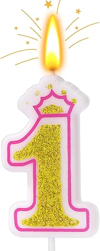 Velas de cumpleaños número 1, color rosa dorado para pastel, decoración de pastel de velas con lentejuelas para suministros de celebraciones de