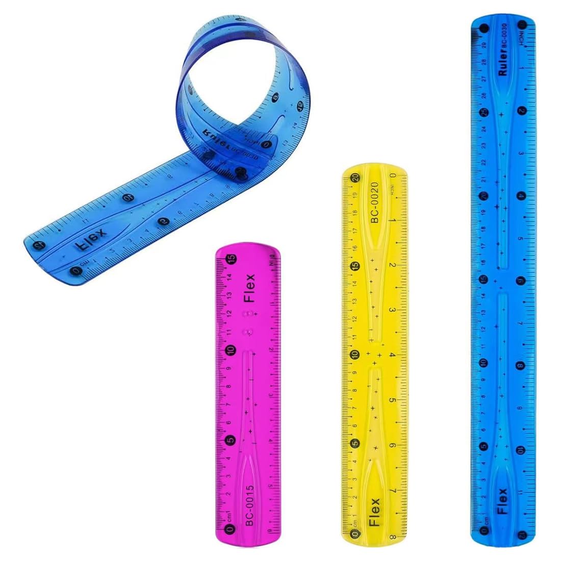 ZXUPOI 3 Pcs Regla Flexible Plástico Blando Transparente 15cm /20cm /30cm Regla para Estudiantes Escuela Oficina 3 Colores (Color Aleatorio)