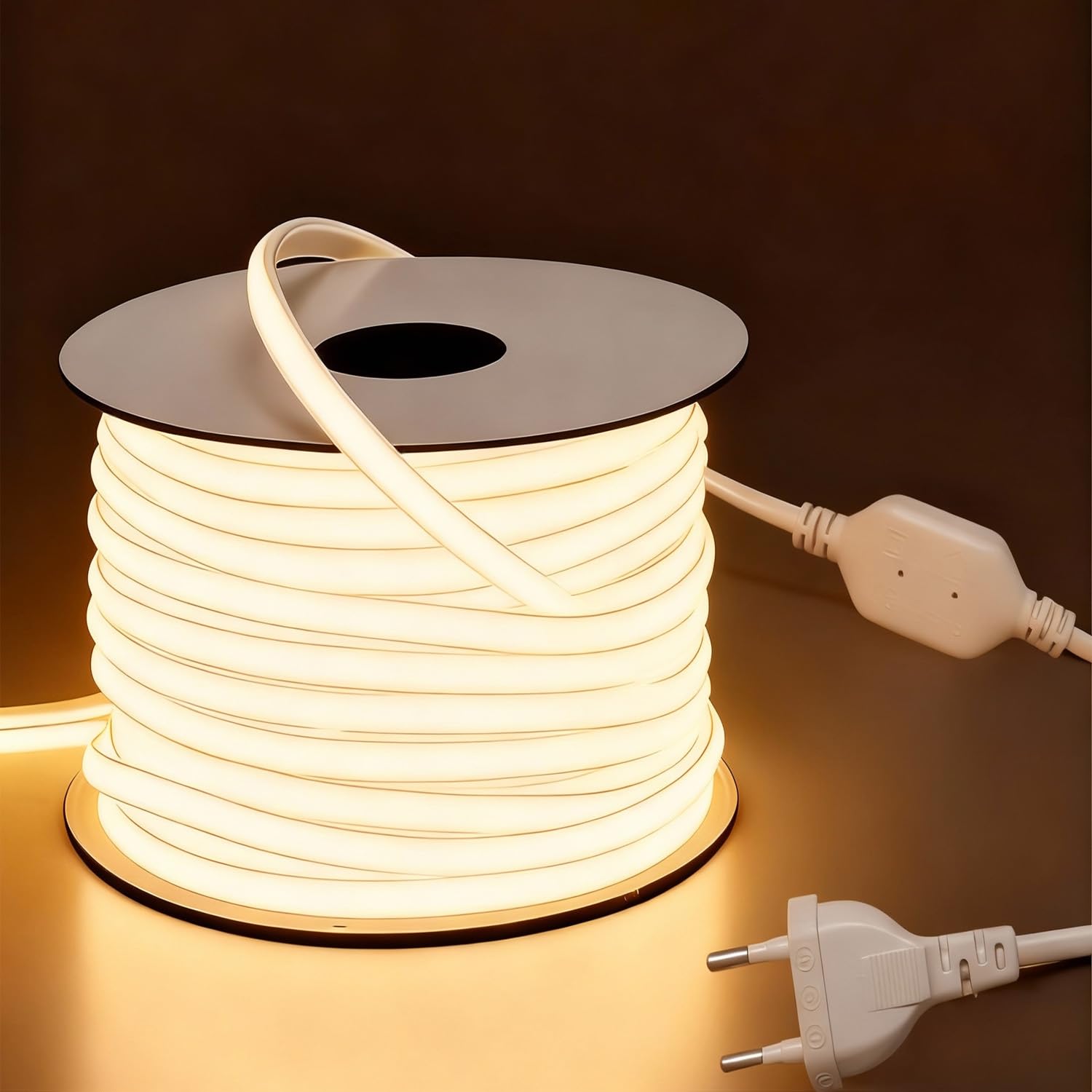 Striscia LED COB 10 m, 230 V, collegamento diretto a LED, impermeabile, autoadesiva, per esterni, flessibile, 3000 K, luce bianca calda, per interni ed esterni, illuminazione