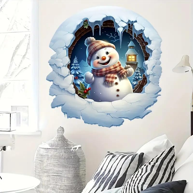 New Creative Christmas Snowman Toilet Cover Sticker Decals,Fish Bird Flower Leaf Waterproof Toilet Lid Tank Seat Decals Cistern Self-Adhesive Bathroom Wall Sticker