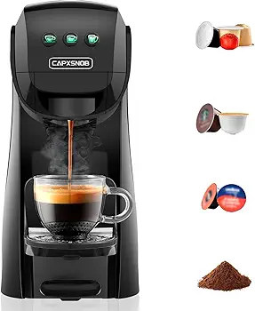 Warriors1 Cafetera Cápsula 4en1 para Nespresso, Dolce Gusto, Lavazza A Modo Mio y Café Molido, 20 bars, 0,8 L Depósito, 3 niveles de Temperatura y 3 tamaños de Taza Programables, Máquina Multicapsulas