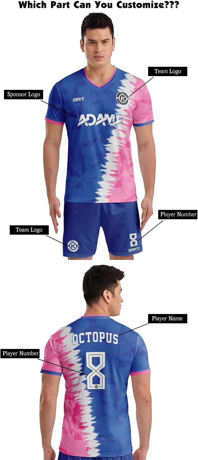 ORKY Men Customize Soccer Jersey, Sublimation Personalize Name Team Shirt, Custom Made Tournament Training Uniform Rock