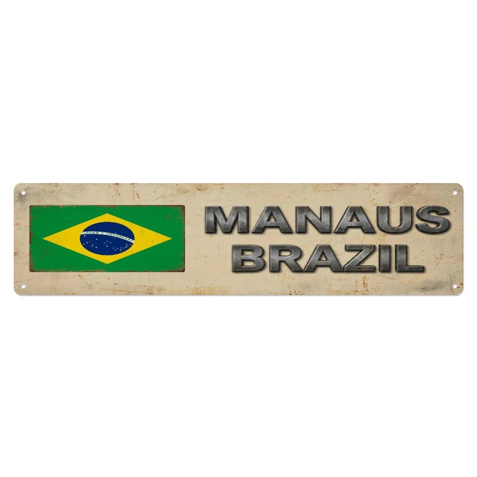 Okahys 4X16inch(10X40cm) Vintage Manaus Brazil Flag Decor Rustic Travel Metal Tin Sign