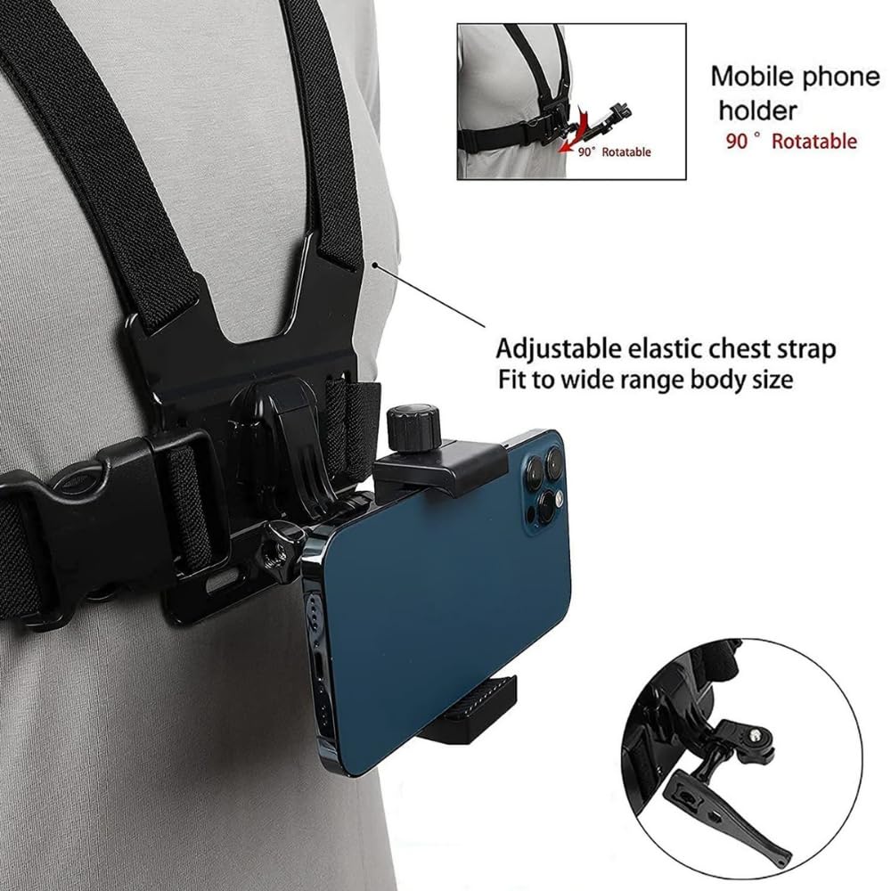 yantralay Chest Strap Mount Harness for Go Pro Hero 13/12/11/10/9/8/7, DJ I Os mo Action 6/5/4, i-Phone 17/16/15/14, Sam-Sung | Mobile Holder Belt for Vlogging, Biking, and Outdoor Sports. 4