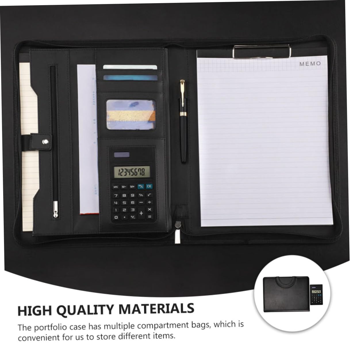LALAFINA Cartella Portadocumenti Business A4 con Zip, Pu Nero | Formato A4, Include Blocco Note e Calcolatrice, per Riunioni e Viaggio di Lavoro