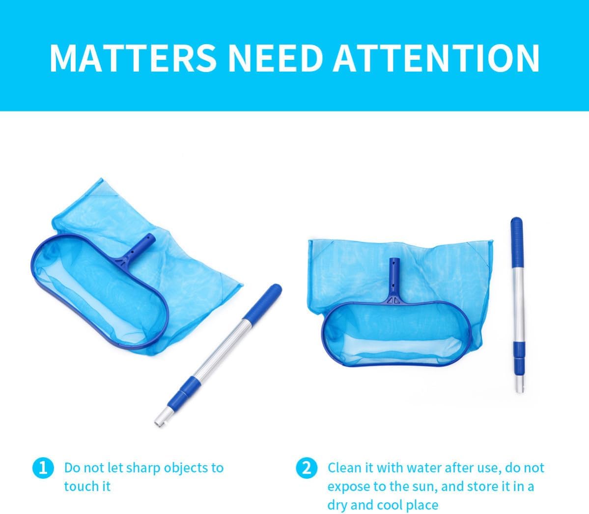 YARNOW Lightweight Swimming Pool Cleaning Net with Leaf Rake Mesh and Aluminium Alloy Telescopic Pole, Portable Blue Skimmer Net for Cleaning Swimming Pools and Ponds