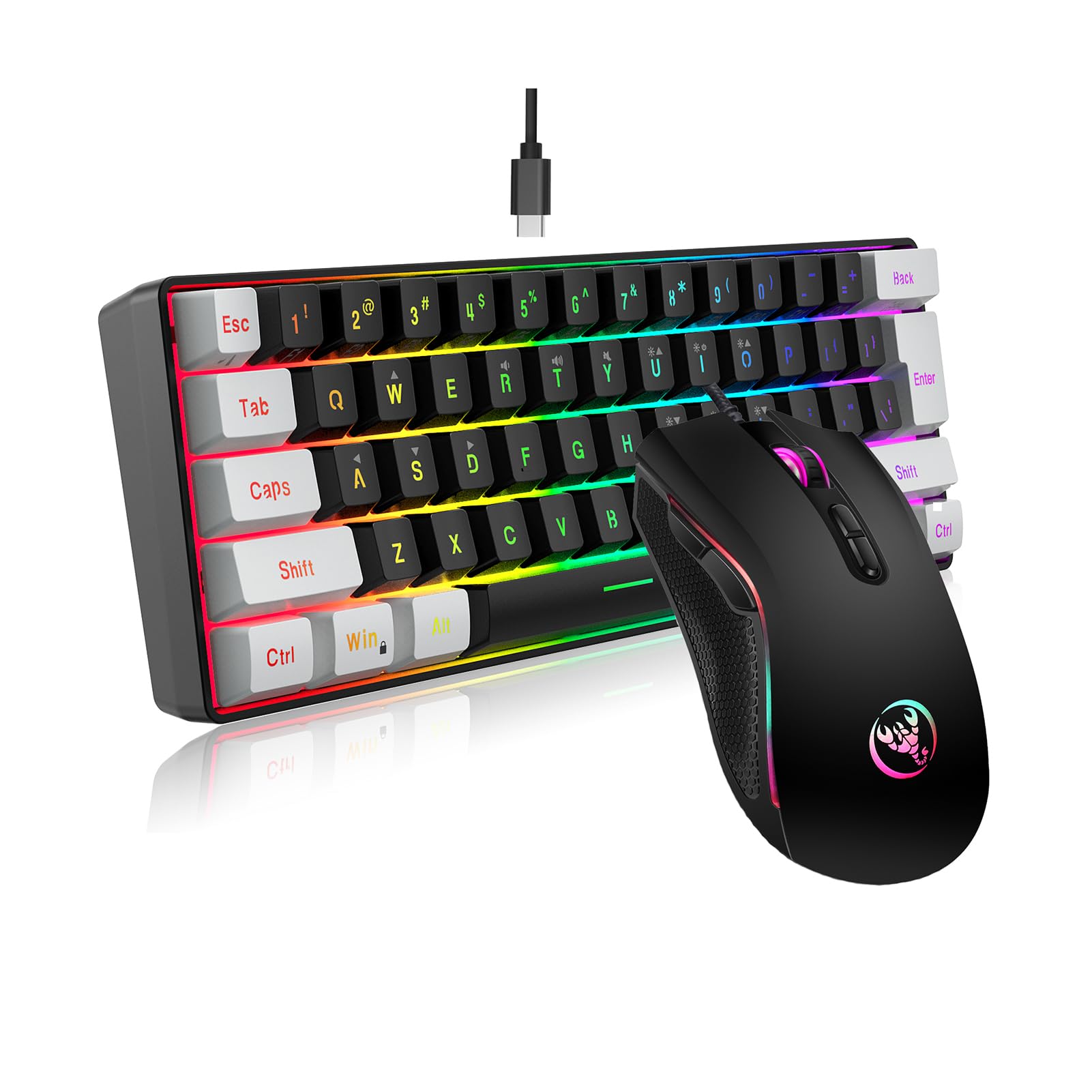 Zestaw Przewodowej Klawiatury i Myszy USB, 61-klawiszowa Podświetlana Klawiatura do Gier RGB z myszką, ABS Plug and Play do Komputera Przenośnego Gier Biurowych