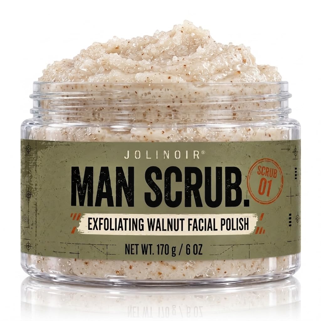 Walnut Face Scrub for Men – Gritty Exfoliating Facial Cleanser with Natural Oils Walnut Powder, Deep Clean, Clears Pores, Smooths Texture, Helps Men's Acne-Prone Skin – Non-Comedogenic, Cruelty-Free